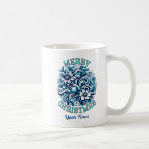 Taza De Café Feliz Navidad, con refrescantes copos de nieve azu