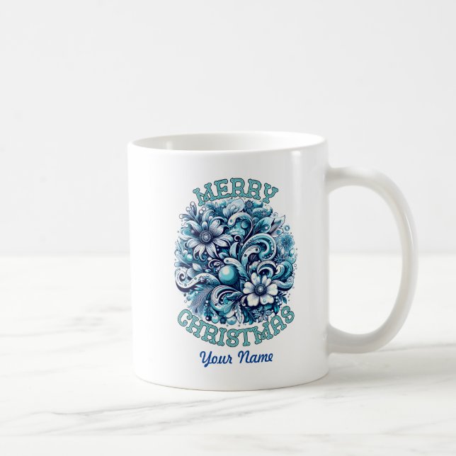 Taza De Café Feliz Navidad, con refrescantes copos de nieve azu (Derecha)