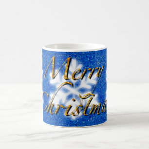 Taza De Café Feliz Navidad, copo de nieve brillante con letras