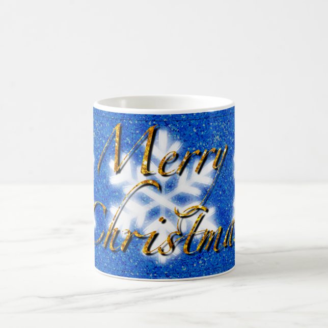Taza De Café Feliz Navidad, copo de nieve brillante con letras  (Centro)