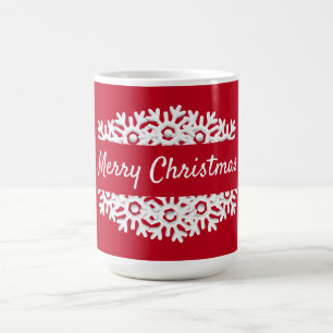 Taza De Café Feliz Navidad, copo de nieve rojo y blanco