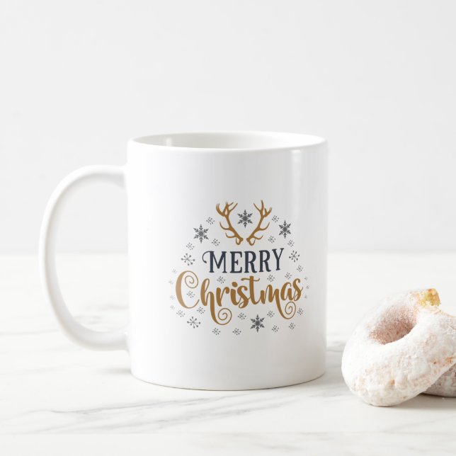 Taza De Café Feliz Navidad Copos de nieve, Feliz Año Nuevo (Con donut)