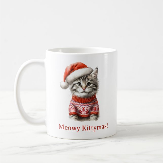 Taza De Café Feliz Navidad Cubierta Tabby Kitten Santa Xmas (Izquierda)