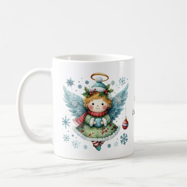Taza De Café Feliz Navidad Cute Angel Folk Art Style (Izquierda)