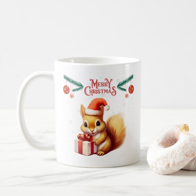 Taza De Café Feliz Navidad - Cute Chipmunk (Con donut)