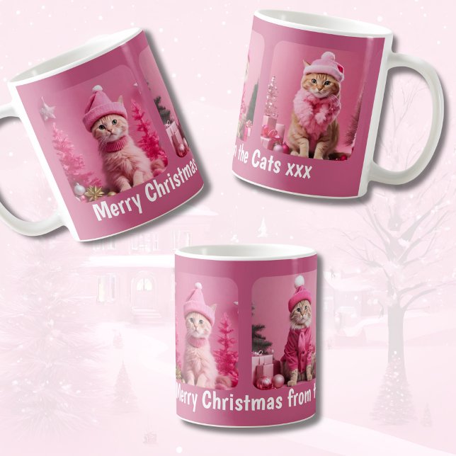 Taza De Café Feliz Navidad de los gatos Festividades rosas (Subido por el creador)