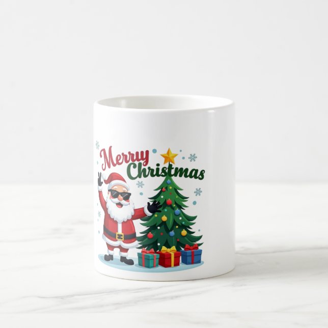 Taza De Café Feliz Navidad | Diseño de árbol y Santa (Centro)
