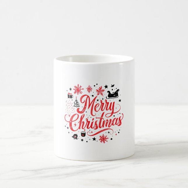 Taza De Café Feliz Navidad Diseño moderno | Blanco y rojo (Centro)