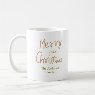 Taza De Café Feliz Navidad dorado brillante añade nombre de fam