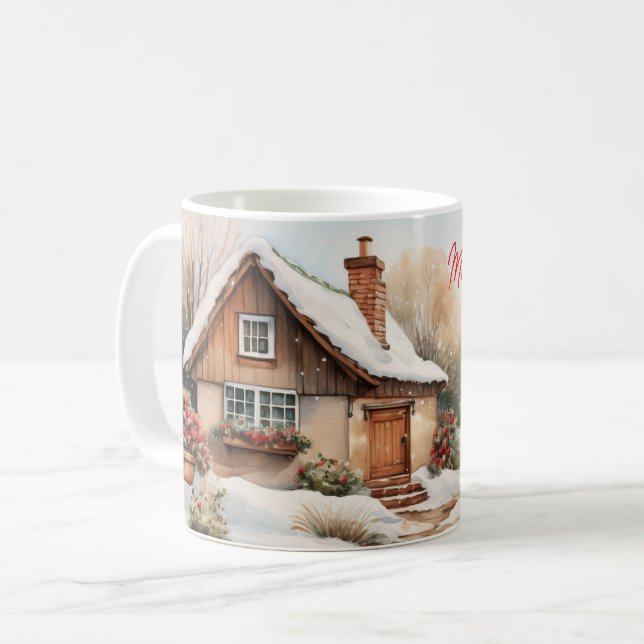 Taza De Café Feliz Navidad en un paisaje nevado (Anverso izquierdo)