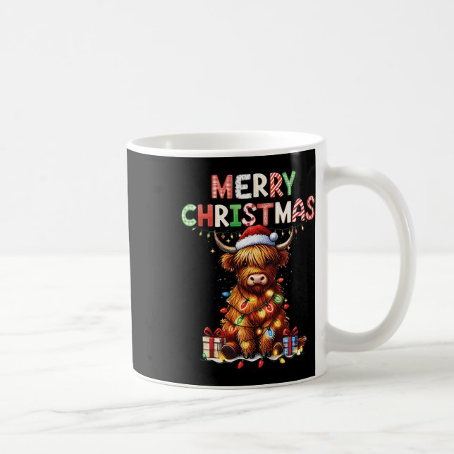 Taza De Café Feliz Navidad Escocia Highland Cow Xmas Farm An (Derecha)