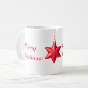 Taza De Café Feliz Navidad Estrellas Rojas decoración con texto