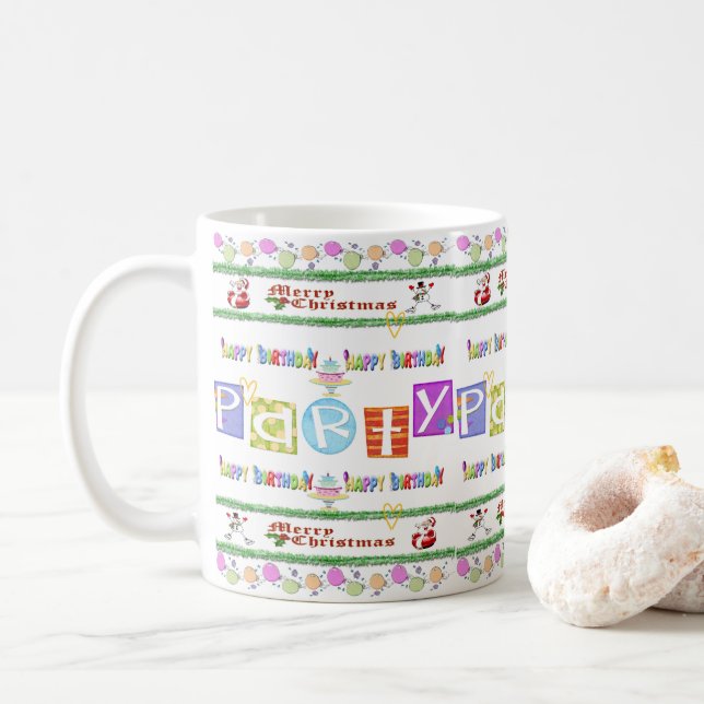 Taza De Café Feliz Navidad Feliz cumpleaños Mug (Con donut)