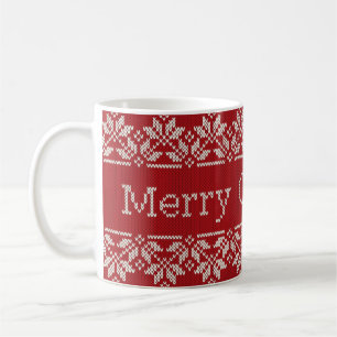 Taza De Café Feliz Navidad Feria Isle Knitus Patrón Rojo