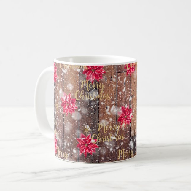 Taza De Café Feliz Navidad Floral Planchas de madera (Anverso izquierdo)