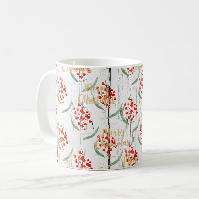 Taza De Café Feliz Navidad Floral Planchas de madera (Anverso izquierdo)