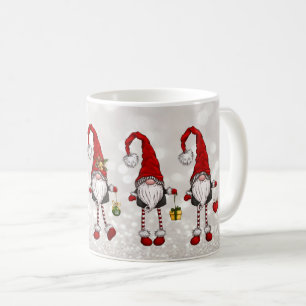 Taza De Café Feliz Navidad, Gnomos Rojos con Bokeh Brillante