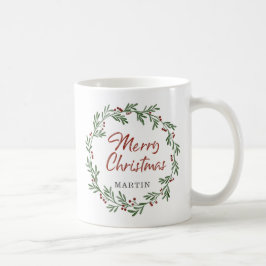 Taza De Café Feliz Navidad Greenery Wreath personalizado