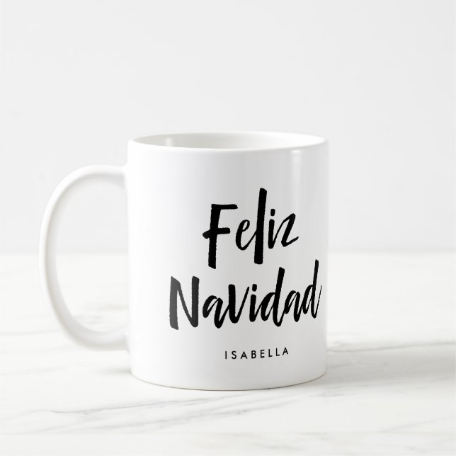 Taza De Café Feliz Navidad | Guión manuscrito negro y blanco (Izquierda)