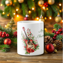Taza De Café Feliz Navidad Guitarra y Mug de flores