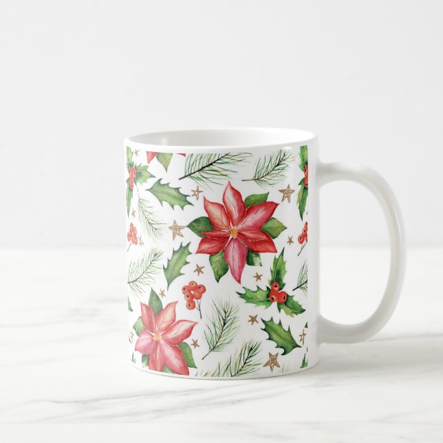 Taza De Café Feliz Navidad Holly Poinsettia Flower Holiday (Derecha)