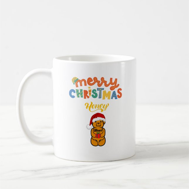 Taza De Café Feliz Navidad Honey Bear lindo oso y presente (Izquierda)