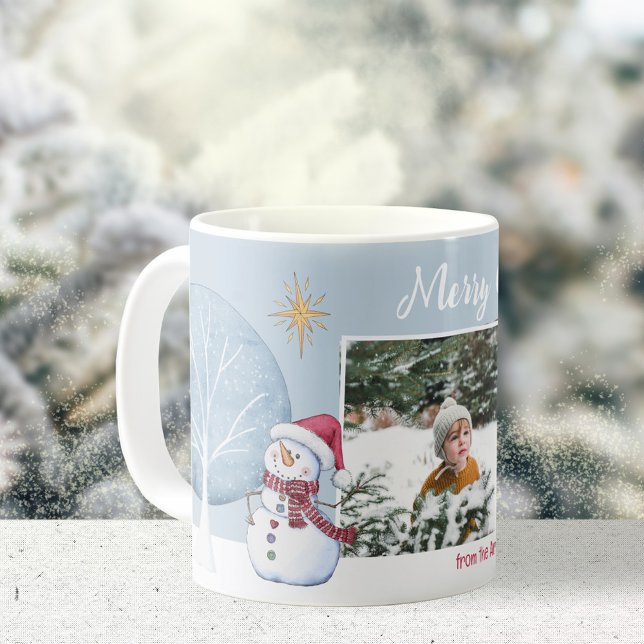 Taza De Café Feliz Navidad Ilustracion de invierno Dos fotos (Merry Christmas Winter Two Photo Keepsake Coffee Mug ©Susanne Sachers - Sunny Mind Design 🌞)