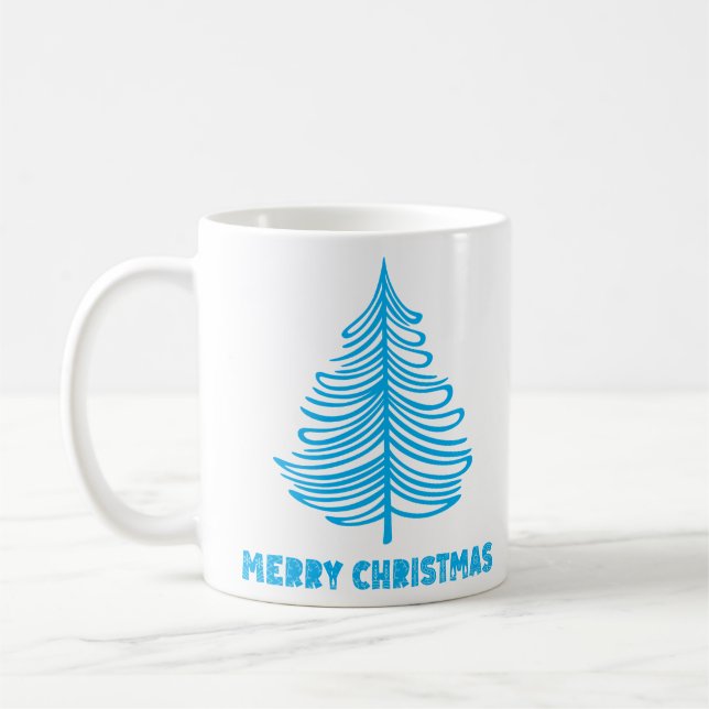 Taza De Café Feliz Navidad Invierno Blue Tree de manga larga (Izquierda)