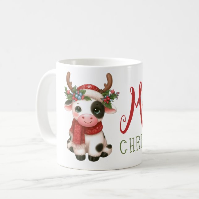 Taza De Café Feliz Navidad linda vaca (Anverso izquierdo)