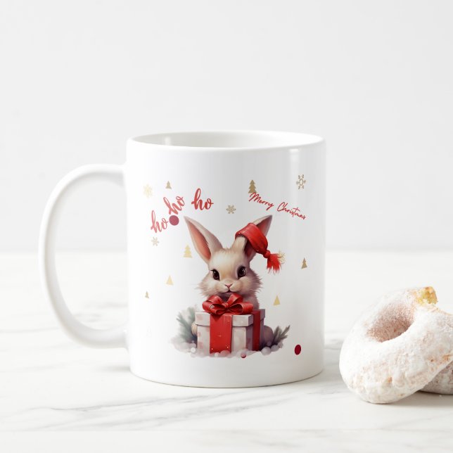 Taza De Café Feliz Navidad lindo conejo (Con donut)