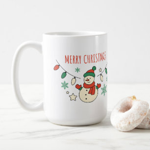 Taza De Café Feliz Navidad, lindo muñeco de nieve, luces de Nav