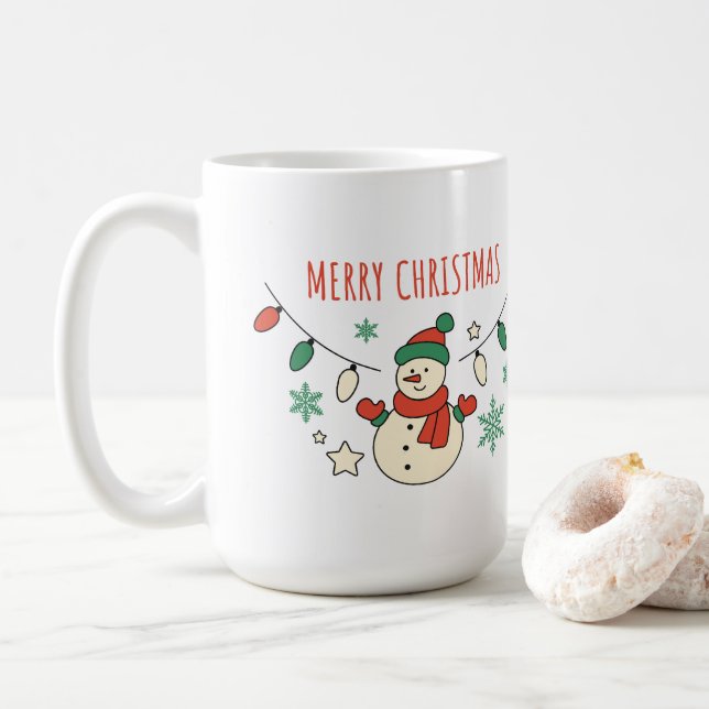 Taza De Café Feliz Navidad, lindo muñeco de nieve, luces de Nav (Con donut)