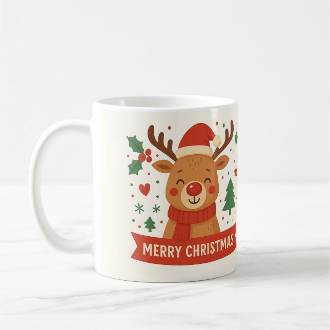 Taza De Café Feliz Navidad lindo reno mug (Izquierda)