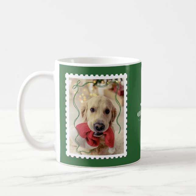 Taza De Café Feliz Navidad Mascota personalizado foto verde (Izquierda)
