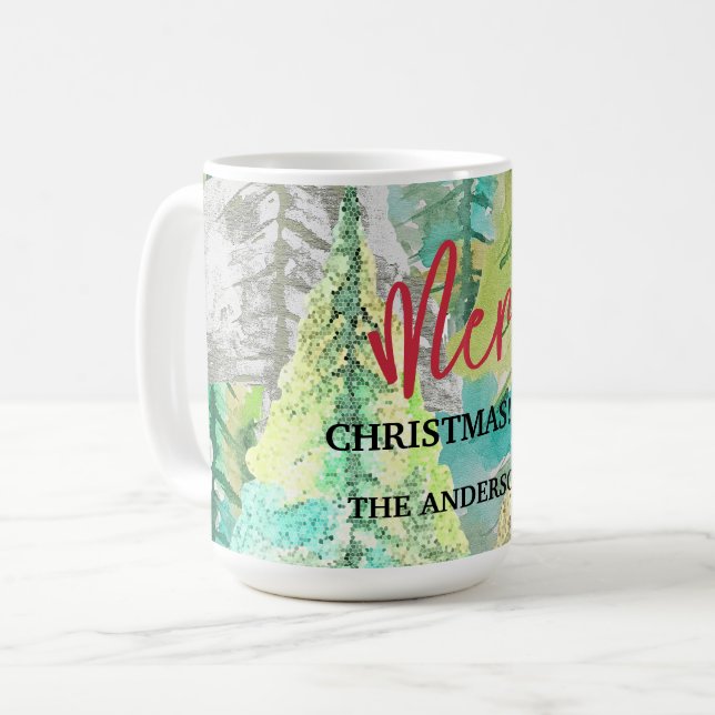 Taza De Café Feliz Navidad Moderna Resumen Agua de Invierno (Anverso izquierdo)