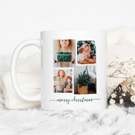Taza De Café Feliz Navidad | Moderno Collage de fotos Cuatro