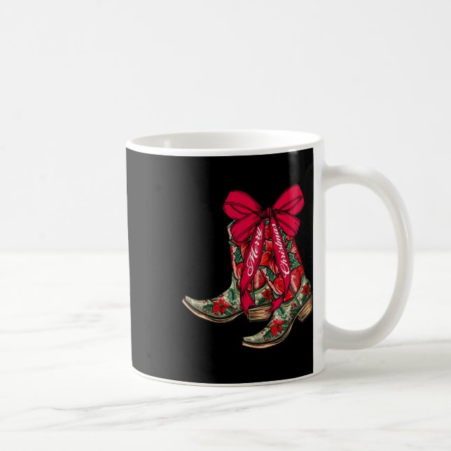 Taza De Café Feliz Navidad Navidad Cowboy Boots Coquette Bow Pa (Derecha)