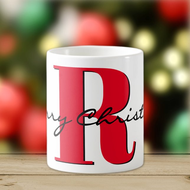 Taza De Café Feliz Navidad Negrita rojo Inicial 11oz Clásico (Subido por el creador)