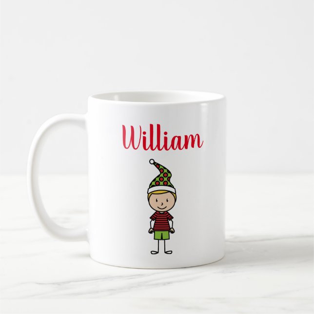 Taza De Café Feliz navidad nombre niño personaje personalizado (Izquierda)