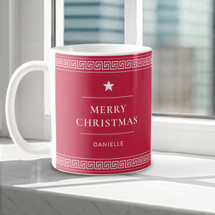 Taza De Café Feliz Navidad Nombre personalizado Elegante Rojo