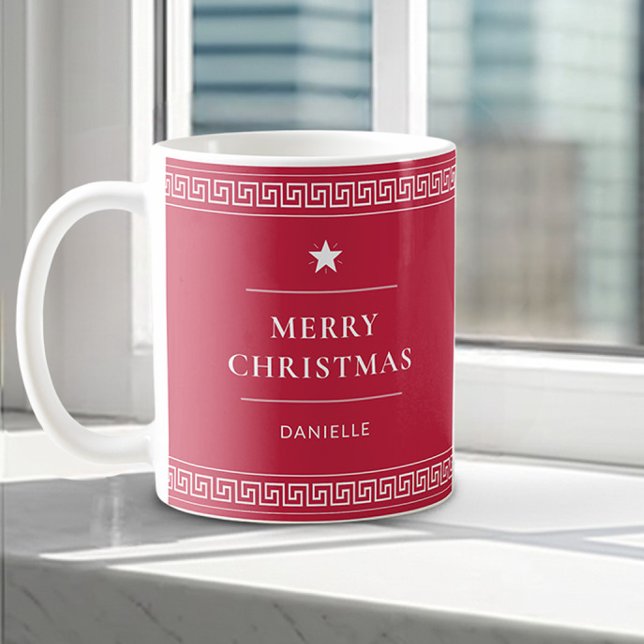 Taza De Café Feliz Navidad Nombre personalizado Elegante Rojo (Subido por el creador)