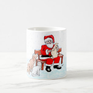 Taza De Café Feliz Navidad - Papá Noel con gato y perro