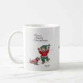 Taza De Café Feliz Navidad, pequeño oso disfruta de la nieve