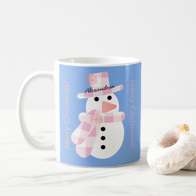 Taza De Café Feliz Navidad personalizada de hombre de nieve (Con donut)