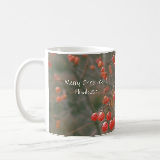 Taza De Café Feliz Navidad personalizada Esparkling Red Berries (Izquierda)