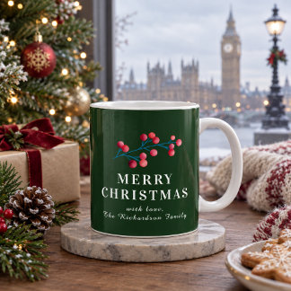 Taza De Café Feliz Navidad Personalizada Familia Verde
