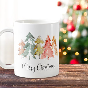 Taza De Café Feliz Navidad Pine Tree WatercolorHoliday