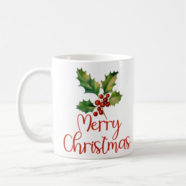 Taza De Café Feliz Navidad, Poinsettia Berries diseña mujeres (Izquierda)