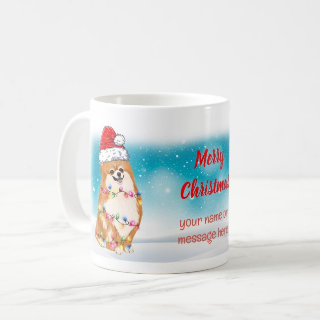 Taza De Café Feliz Navidad Pomerania Mascota Perro Lover Santa (Anverso izquierdo)