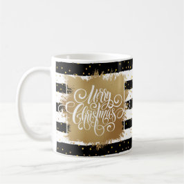 Taza De Café Feliz Navidad Rayas Negras y Blancas